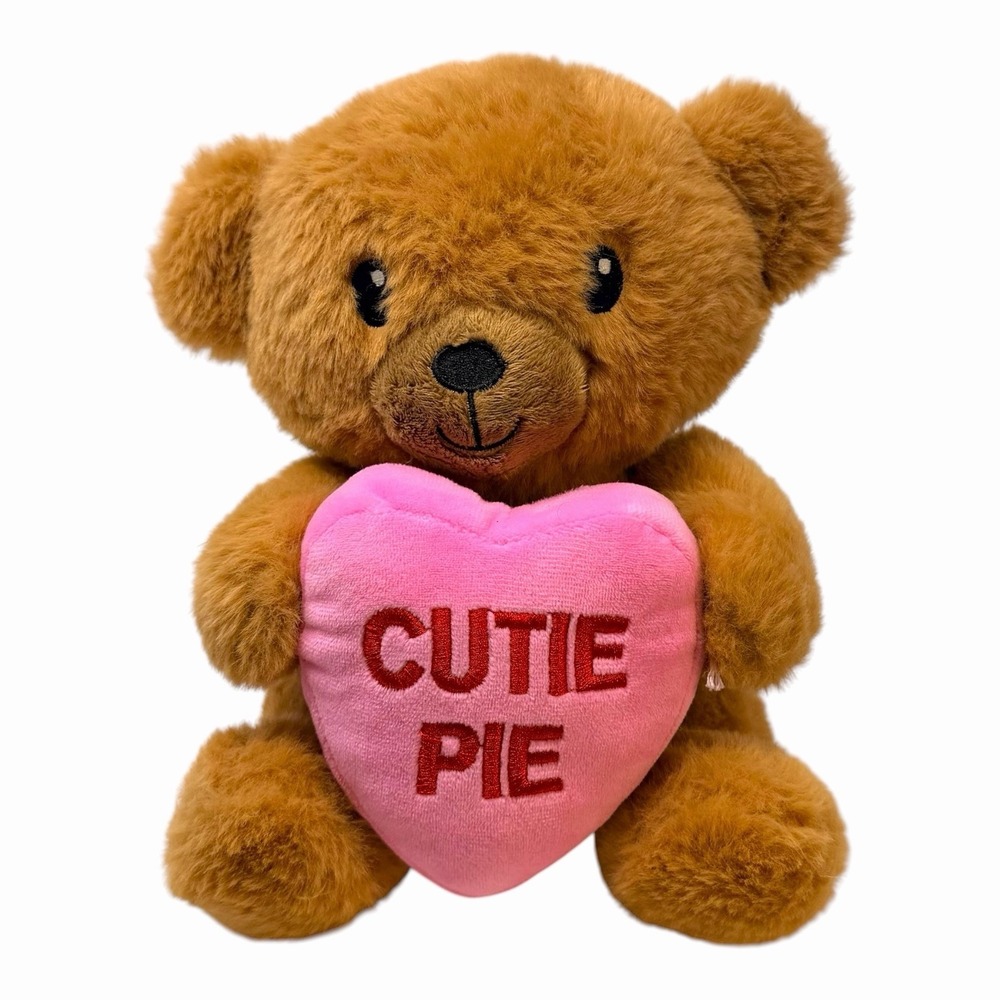 Sweethearts Cutie Pie Brown Plush Bear with Pink Heart Valentine's Day 10"